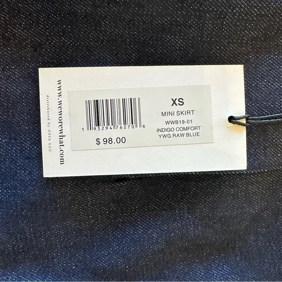 NWT 99% cotton WeWoreWhat denim mini skirt dark wash classic cut women's XS - Picture 3 of 11
